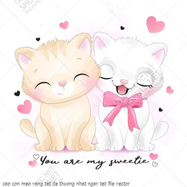 cap con meo vang tet de thuong nhat ngay tet file vector